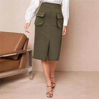 Women's Fashionable Utility-pocket Mid-length Skirt