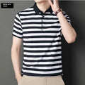 Summer Short-sleeved T-shirt Men's Cotton Ice Silk Polo Collar Stripes Youth Undershirt