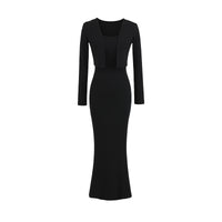 Strap Fish-tail Maxi Dress With Long-sleeve Cardigan A Sassy Two-piece Set For Women