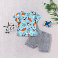 Rabbit Carrot Printed Plaid Pocket Short Sleeve