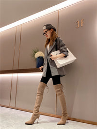 Plush Elastic Stiletto Pointed Toe Over-the-knee High-heeled Boots For Children