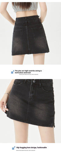 Casual Loose Split Denim Skirt High Waist Hip-wrapped Skirt