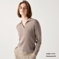 Women's Machine Washable Rib Half-open Collar Sweater
