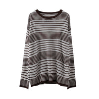 Narrow-striped Cozy Pullover Long-sleeve Knit Sweater For Women Loose-fit Round-neck Versatile Top