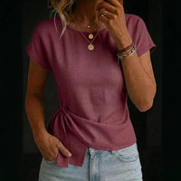 Short-sleeve Crewneck Casual T-shirt With An Asymmetrical Hem