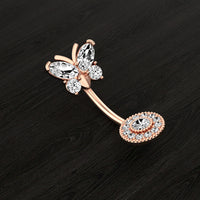 Upper Butterfly And Lower Round Zircon Belly Button Ring