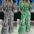 Personalized Print Lace Up V Neck Jumpsuit