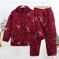 Women's Fashion Coral Fleece Three-layer Thickened Fleece-lined Warm Loungewear