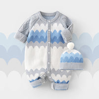 Baby Hooded Long-sleeved Knitted Cotton Jumpsuit Hat Suit
