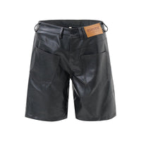 Men's Loose Cool Straight Pocket Inside-out Wear Design PU Leather Shorts