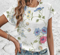 Women's Round-Neck Short-Sleeve Casual Top With 3D Flower Print