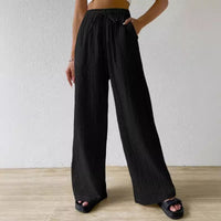 Fashionable Womens Versatile Elastic Waist Casual Wide-Leg Pants