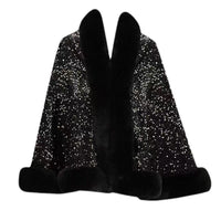 Sequined Fur Collar Knitted Inverness Women