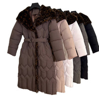Stitching Overknee Long Slim-fit Belt Elegant Cotton-padded Jacket