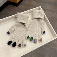 Rhinestone Touch Screen Open Finger Finger Knitted Gloves