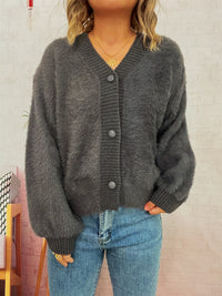 Leisure Commute V-neck Solid Color Coat Sweater