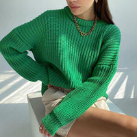 Relaxed-fit Crew-neck Solid-color Long-sleeve Laid-back Style