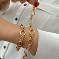 Fashionable Versatile Gold Statement Bracelet With Mixed Designs