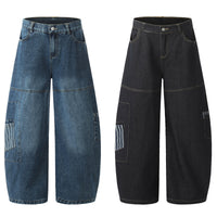 American Style Vintage Stripe Pocket Stitching Machete Jeans For Men And Women