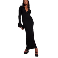 Women's Knitted Long-Sleeve Dress Deep V-Neck Sweater For Export