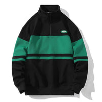 Stand Collar Sweater Men's European And American Campus Sports Loose Casual Contrast Color Bottoming Shirt