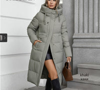 Women's Long Hooded Zip-up Cotton Coat