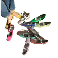 French-style Vintage Square-toe Satin Granny Shoes With A Buckle Strap