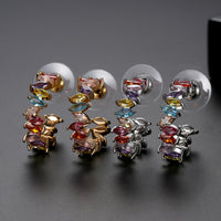 Colorful Zircon Copper C-shaped Earrings With Zircon Inlays