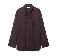 Women's Solid Color Temperament Long Sleeve Scarf Poplin Shirt