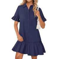 Women's Solid Color Loose And Versatile Button-up Shirt Dress