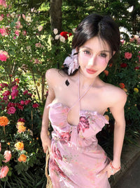Women's Halterneck Floral Print Dress French-style Tube Top