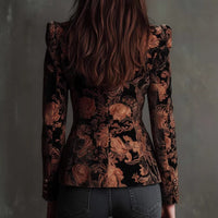 Womens Lapel Collar Long-Sleeve Digital-Print Floral Blazer