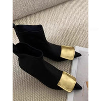 French-style Pointed-toe Short Boots With Gold Buckles