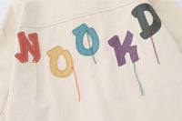 Color Letter Veneer Embroidery Contrast Color Lapel Denim Jacket