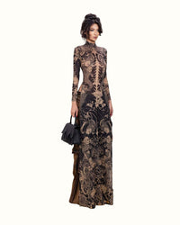Womens Slim-fit Long Dress With A High Neck And Long Sleeves