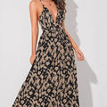 Printed V-Neck Sexy Long Slip Dress For Women