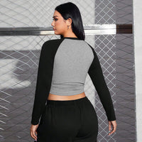 Women's Retro Design V-neck Long Sleeve Color Block Top
