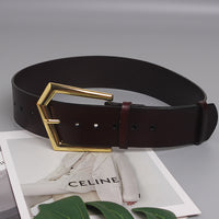 Concave Shape Large Pin Buckle Cowhide Wide Belt