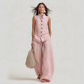 Stand-up Collar Sleeveless Shirt And High-waisted Wide-leg Pants Set