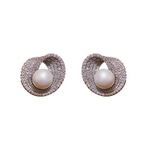 Silver Needle Zircon Irregular Round Pearl Fashionable All-Match Earrings