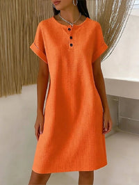 New Comfortable Casual Solid-Color Waffle-Knit Crew-Neck Dress