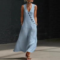 Womens Solid-Color Buttoned Tank Dress