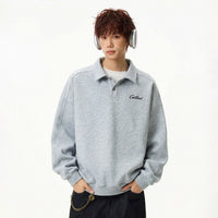 Letter-printed Lapel-button Long-sleeve Hoodie
