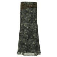 Retro Design Round Buckle Patchwork Waist-slimming Skirt Long