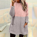 Women's Warm Round-Neck Colorblock Pocket Pullover
