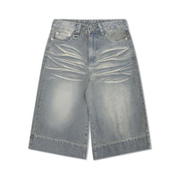 American-style Retro Cat Beard Washed Distressed Design Shorts
