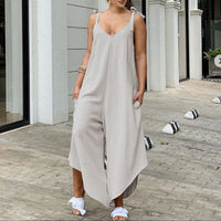 New European And American Solid Color Casual Suspender Jumpsuit