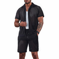 Design Beach Hawaii See-through Dress Short Sleeve Cardigan Shorts Suit