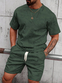 Mens Casual Outdoor Sports Printed Short-Sleeve Top And Shorts Two-Piece Set