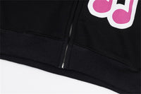 Note Printing Plus Velvet Hooded Sweater Cardigan